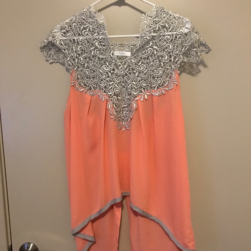 Coral & silver tank with back slit